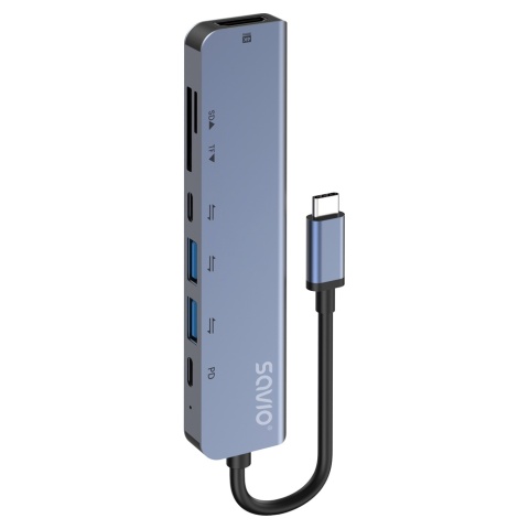 Hub USB-C SAVIO AK-82 7w1 HDMI 4K Power Delivery Czytnik SD microSD