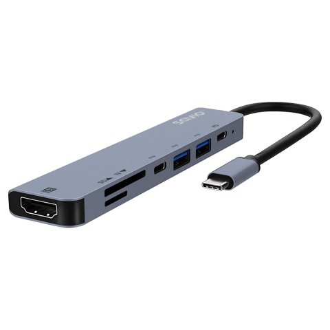 Hub USB-C SAVIO AK-82 7w1 HDMI 4K Power Delivery Czytnik SD microSD