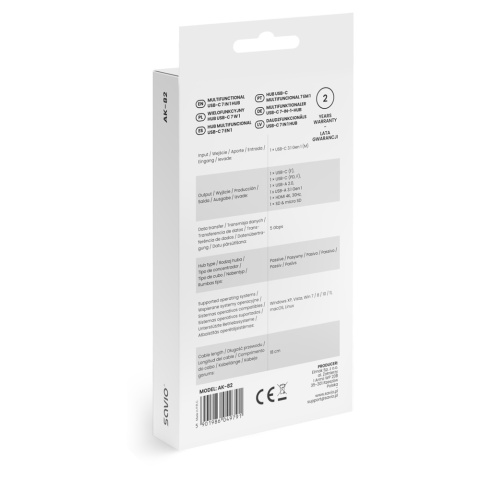Hub USB-C SAVIO AK-82 7w1 HDMI 4K Power Delivery Czytnik SD microSD