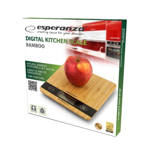 Waga Kuchenna Esperanza Bamboo EKS005 5 kg 1 g Bambus LCD Tara