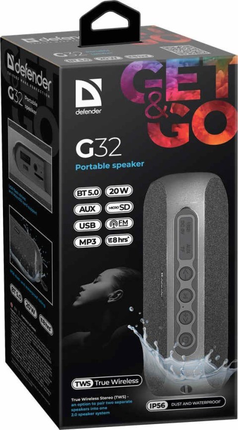 GŁOŚNIK DEFENDER G32 BLUETOOTH 20W BT/FM/TF/AUX/TWS/IP56