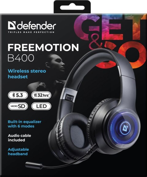 SŁUCHAWKI DEFENDER BLUETOOTH FREEMOTION B400 LED