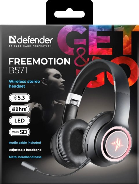 SŁUCHAWKI DEFENDER BLUETOOTH FREEMOTION B571 CZARNE LED