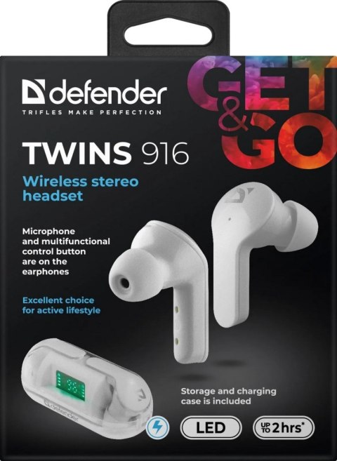 SŁUCHAWKI DEFENDER BLUETOOTH TWINS 916 BIAŁE