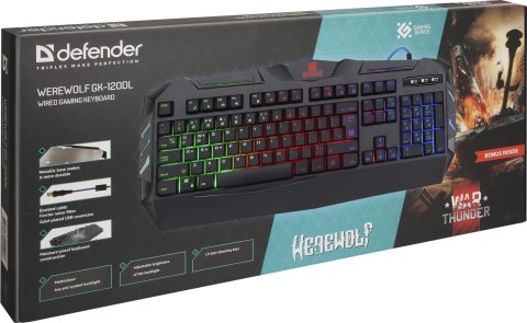 KLAWIATURA DEFENDER WEREWOLF GK-120DL PODŚWIETLANA GAMING