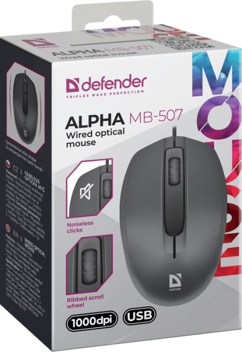 MYSZ DEFENDER ALPHA MB-507 OPTICAL 1000dpi 3P CZARNA SILENT