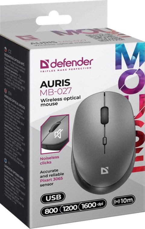 MYSZ DEFENDER AURIS MB-027 RF SILENT SZARA OPTICAL