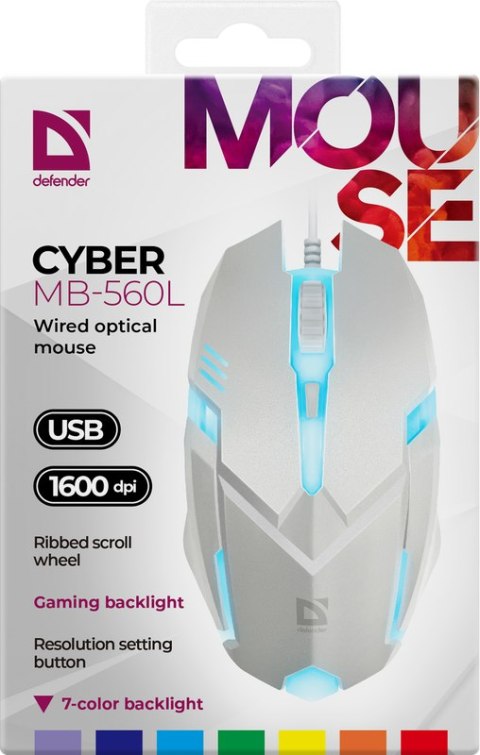 MYSZ DEFENDER CYBER MB-560L BIAŁA 7 KOLORÓW PODŚWIETLENIA 1200dpi 3P