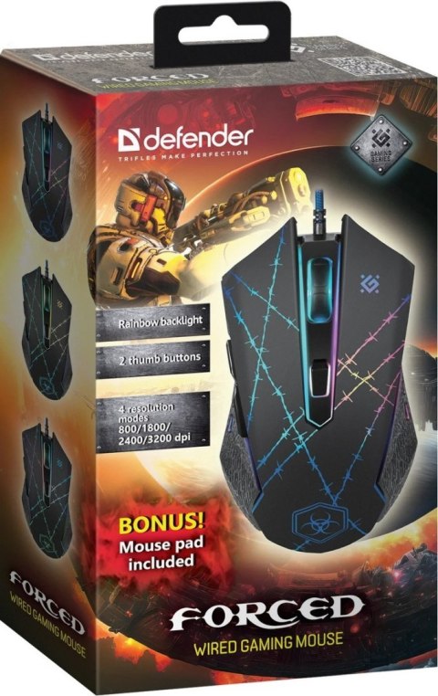 MYSZ DEFENDER FORCED GM-020L 3200DPI 6P + PODKŁADKA + GRA