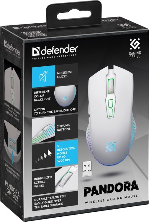 MYSZ DEFENDER GM-502 PANDORA RF BEZPRZEWODOWA 3200dpi 7P BIAŁA