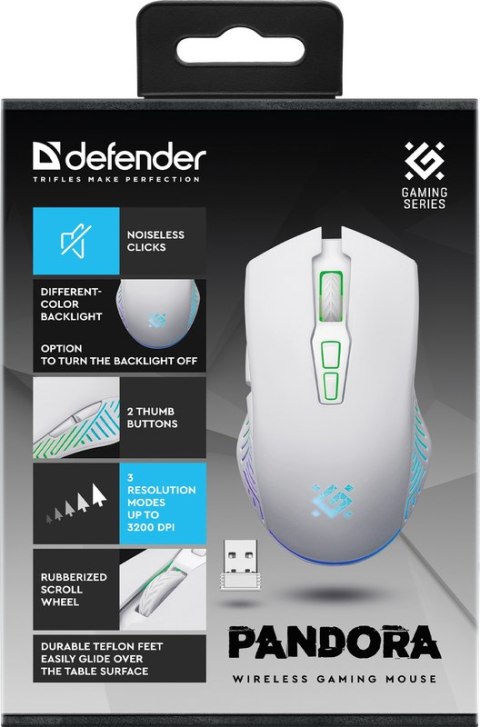 MYSZ DEFENDER GM-502 PANDORA RF BEZPRZEWODOWA 3200dpi 7P BIAŁA