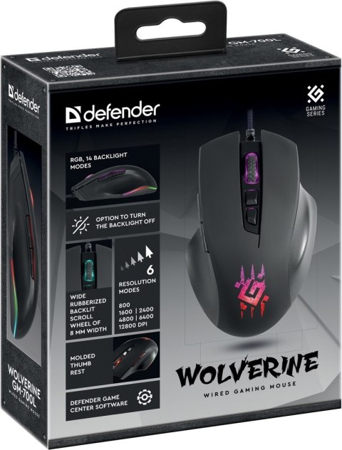 MYSZ DEFENDER GM-700L WOLVERINE RGB OPTIC 12800dpi 7P