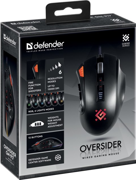 MYSZ DEFENDER GM-917 OVERSIDER RGB OPTIC 12000dpi 12P