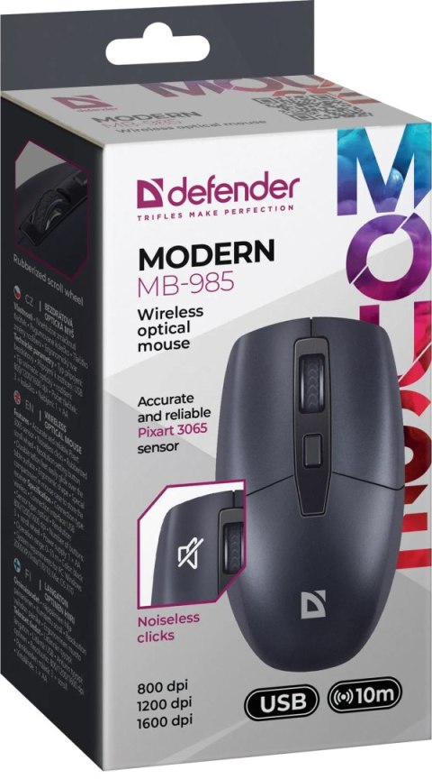 MYSZ DEFENDER MODERN MB-985 RF SILENT CZARNA 1600dpi 4P