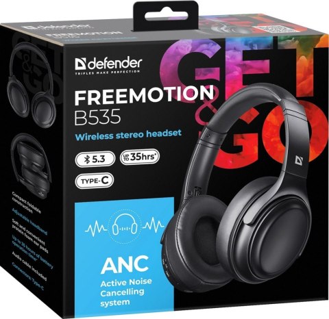 SŁUCHAWKI DEFENDER BLUETOOTH FREEMOTION B535 ANC CZARNE