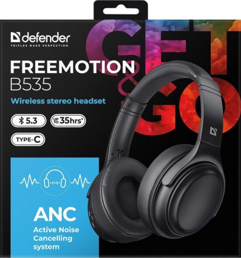 SŁUCHAWKI DEFENDER BLUETOOTH FREEMOTION B535 ANC CZARNE