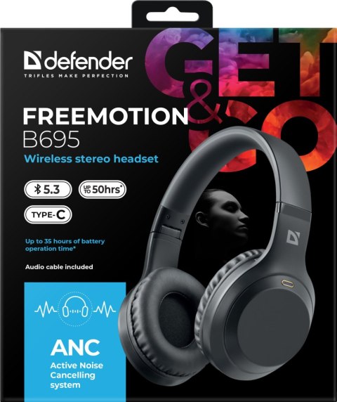 SŁUCHAWKI DEFENDER BLUETOOTH FREEMOTION B695 ANC CZARNE