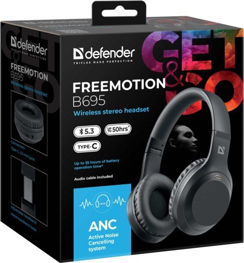 SŁUCHAWKI DEFENDER BLUETOOTH FREEMOTION B695 ANC CZARNE