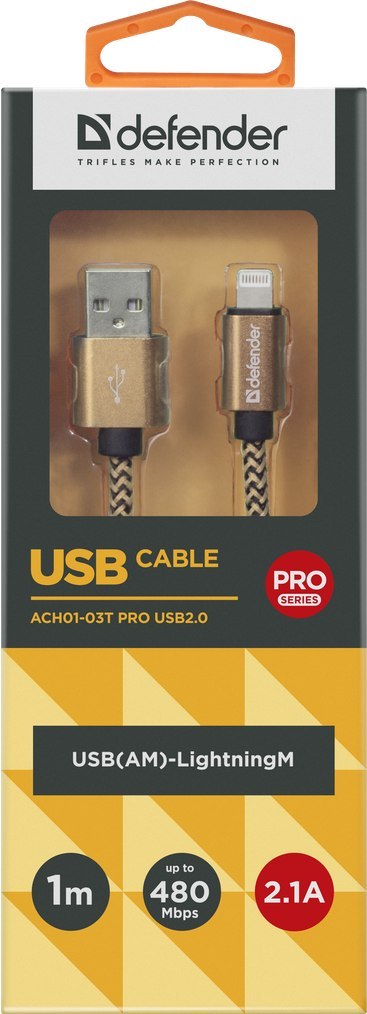 KABEL DEFENDER USB-LIGHTNING 1,0m 2.1A ZŁOTY