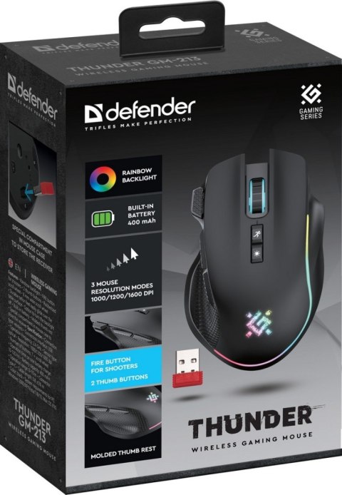 MYSZ DEFENDER GM-213 THUNDER RF 1600dpi 8P CZARNA