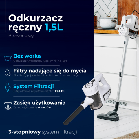 Odkurzacz ręczny Bezworkowy 1,5L Adler AD 7036W