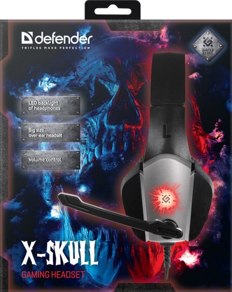 SŁUCHAWKI DEFENDER Z MIKR X-SKULL CZARNO-SZARE