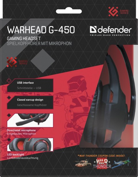 SŁUCHAWKI DEFENDER Z MIKR WARHEAD G-450 LED USB + GRA