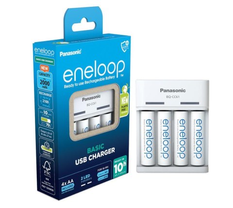 ŁADOWARKA PANASONIC BASIC USB + 4x AA ENELOOP 2000 mAh