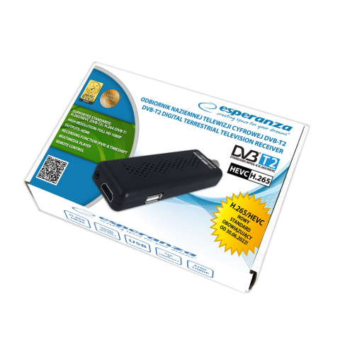 Dekoder DVB-T2 Esperanza EV109R HEVC H.265 mini tuner TV Full HD HDMI USB PVR