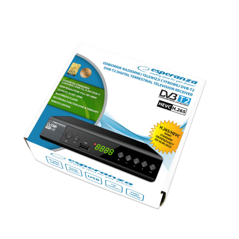 Dekoder DVB-T2 Esperanza EV111P HEVC H.265 tuner TV Full HD HDMI 2x USB PVR Timeshift