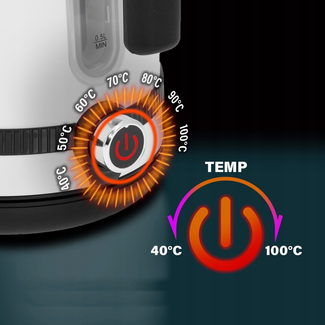 CZAJNIK ELEKTRYCZNY bezprzewodowy LCD Z REGULACJĄ TEMPERATURY 1,7L 2200W Materiał metal tworzywo sztuczne