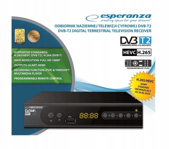 TUNER DEKODER TV NAZIEMNEJ HD DVBT2 HEVC H.265 Model x