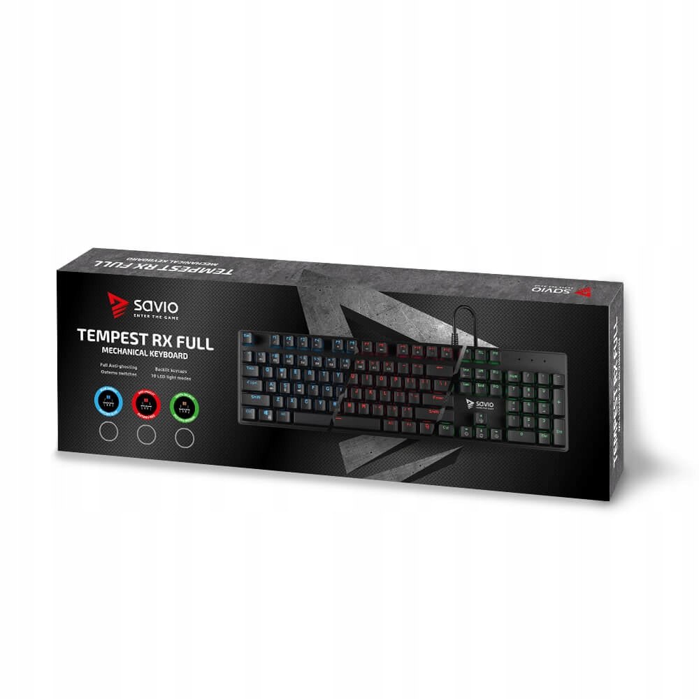 KLAWIATURA MECHANICZNA SAVIO TEMPEST RX FULL OUTEMU RED GAMINGOWA RGB Układ klawiatury UK (qwerty)