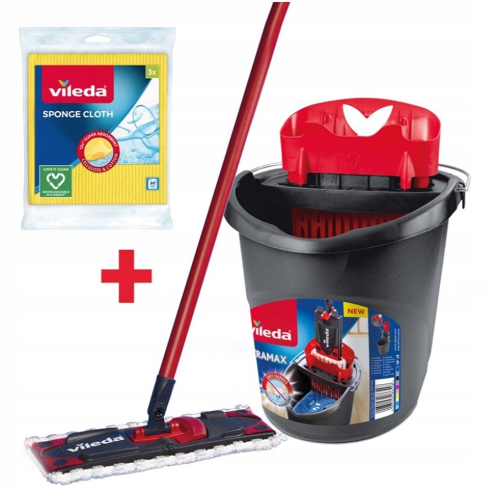 MOP VILEDA ULTRAMAX BOX + 3 ŚCIERECZKI WIADRO PŁASKI WYCISKANY