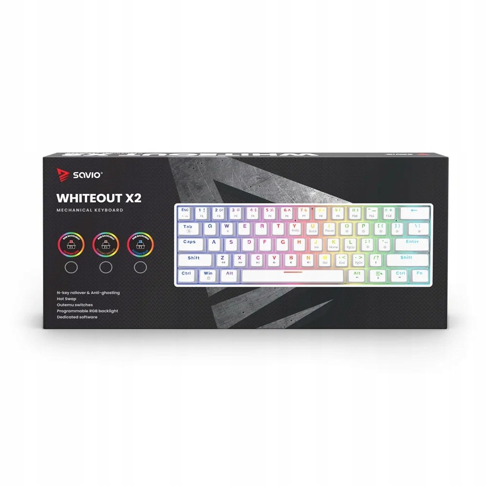 SAVIO KLAWIATURA MECHANICZNA WHITEOUT X2 RED OUTEMU HOT SWAP PODŚWIETLANA Interfejs USB