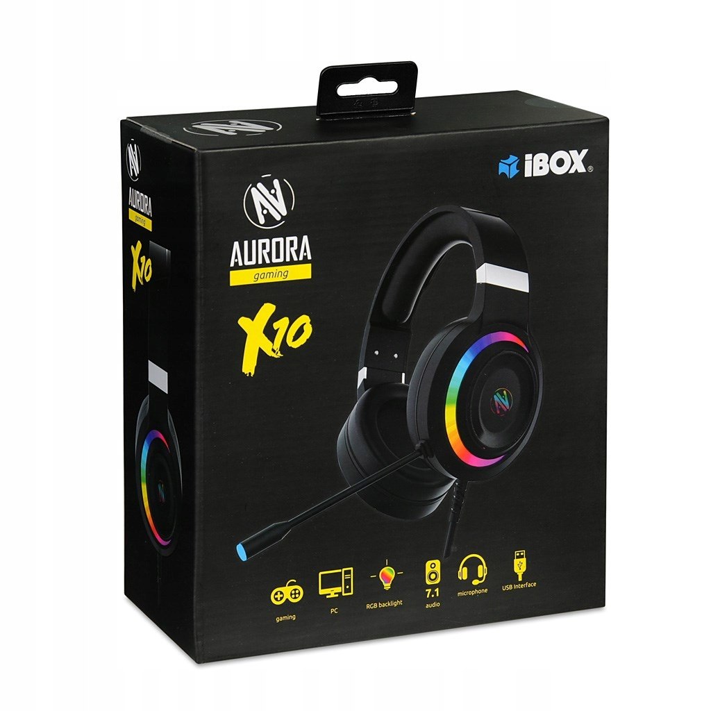 SŁUCHAWKI Z MIKROFONEM AURORA I-BOX X10 GAMING, USB 7.1, RGB GAMINGOWE Mikrofon tak